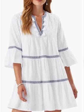 Tommy Bahama White Embroidered Tunic Cover-Up Dress